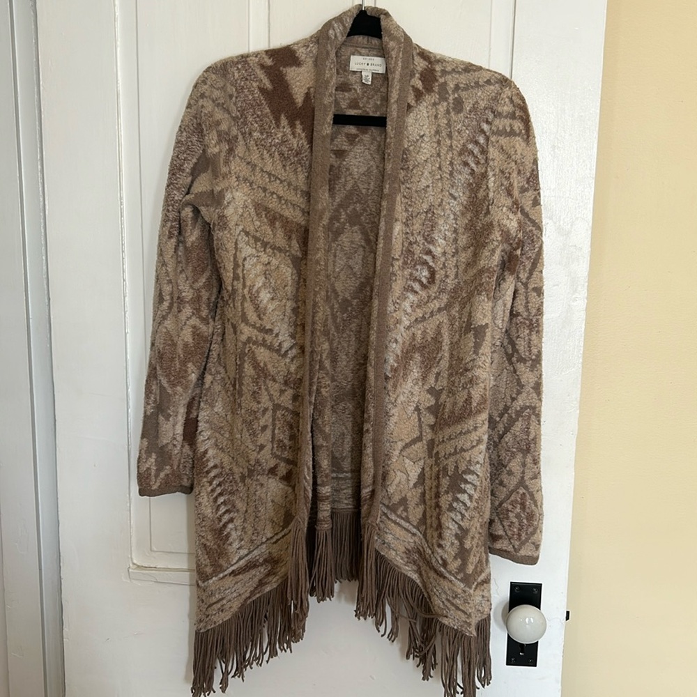 Lucky Brand small long sleeved cardigan with fringe detail